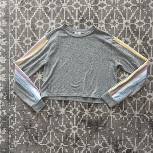 Forever 21 women’s Crewneck Sweater in Gray multicolor stripes on sleeves